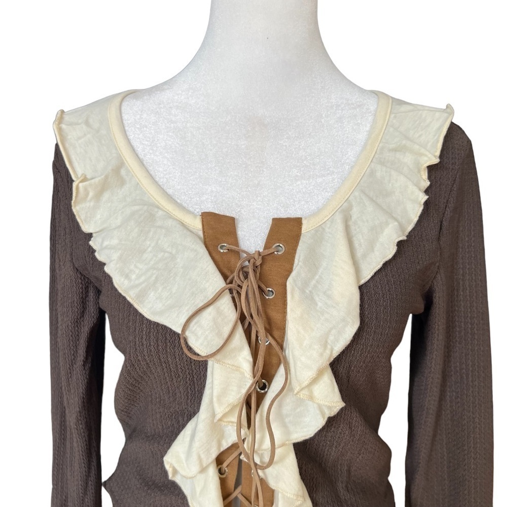 CIDER Lace Up Ruffle Blouse - Picture 5 of 8